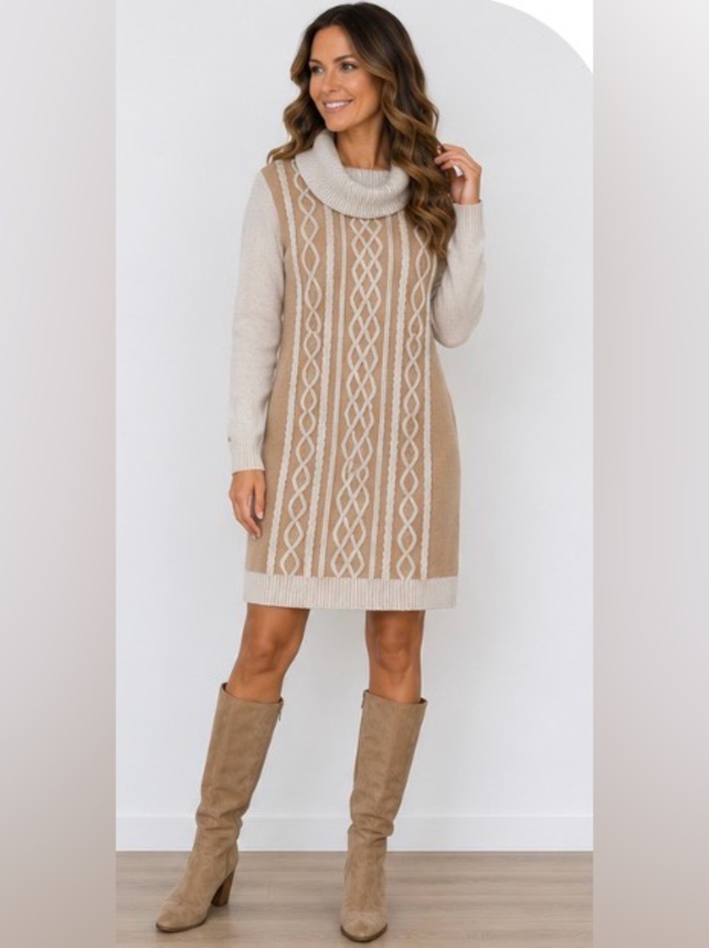 Tommy Hilfiger Cable Knit Colorblock Cowl Neck Sweater Dress Tunic Size Large